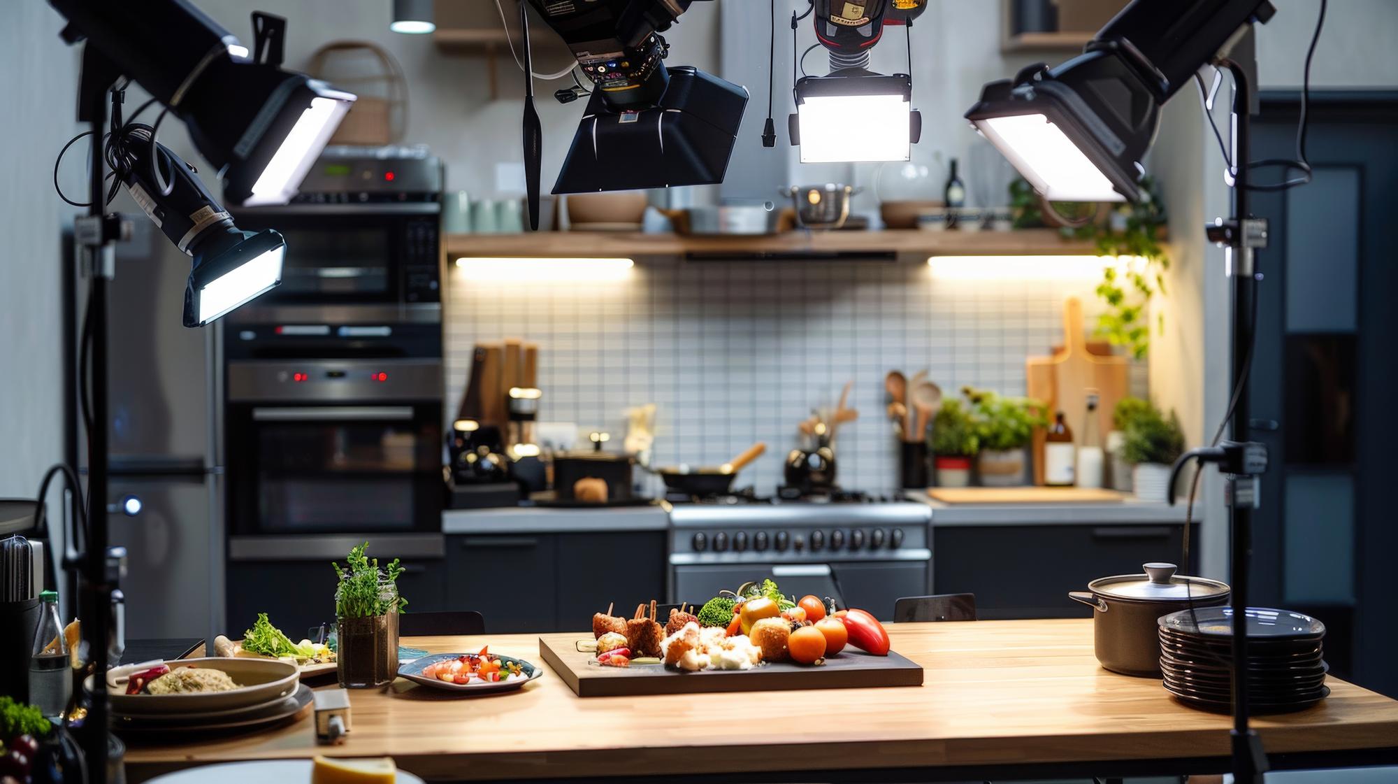 Small team in a high-tech kitchen studio